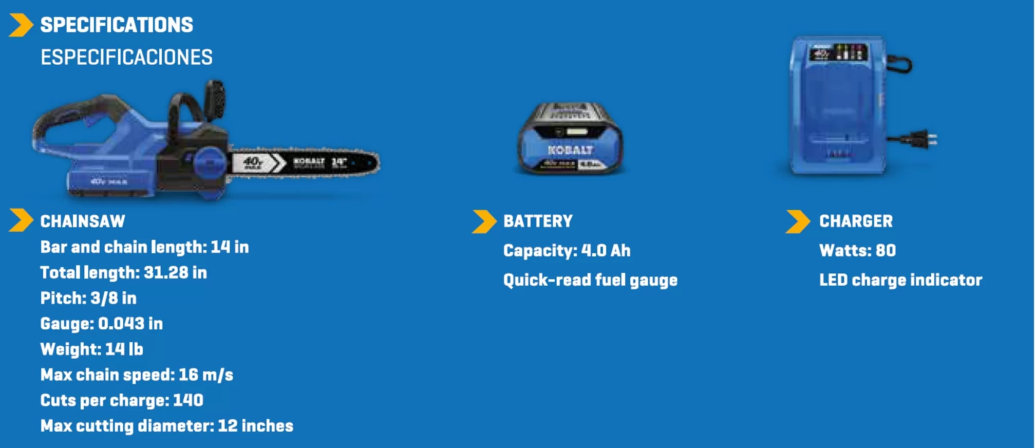 Kobalt Gen4 40-volt 14-in Brushless Battery 4 Amp 4 Ah Chainsaw (Battery and Charger Included)