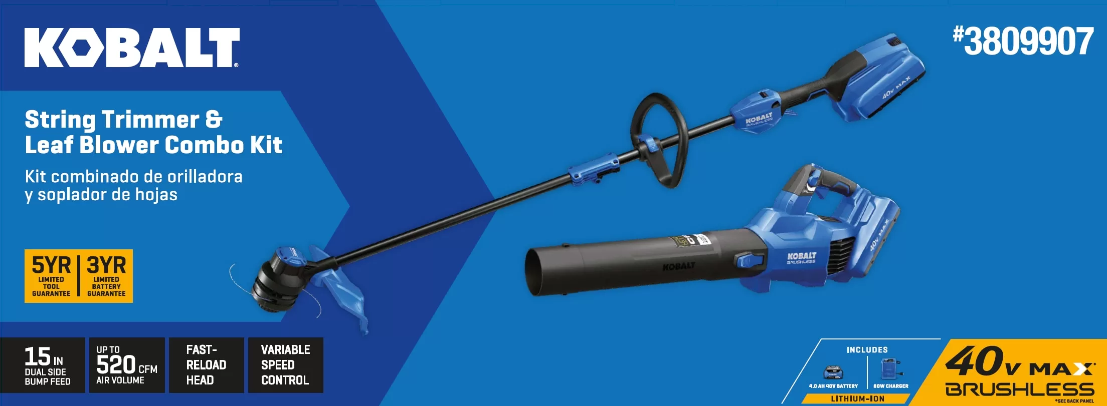 Kobalt Gen4 2-Piece 40-volt Cordless Power Equipment Combo Kit (String Trimmer Included Blower Included)