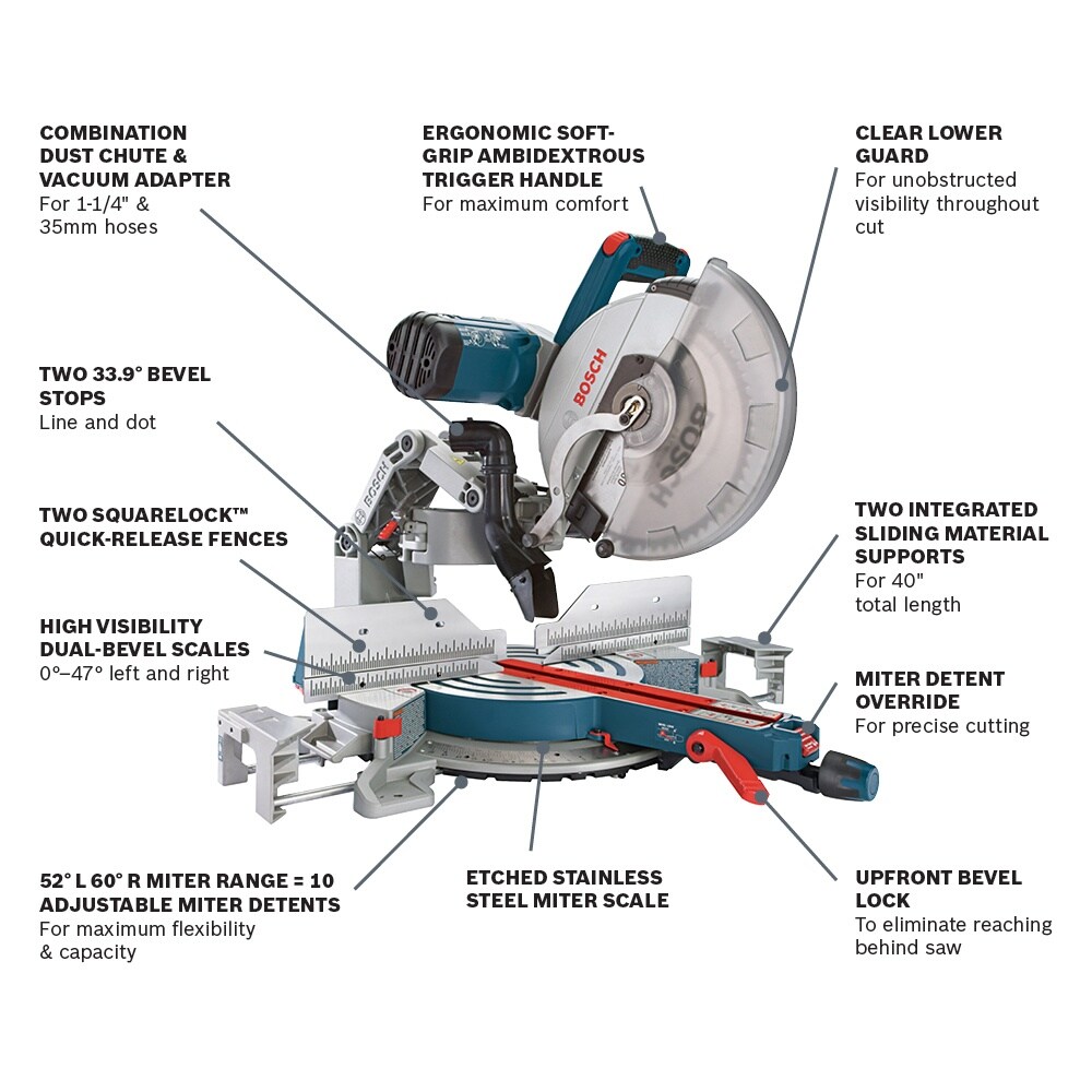 Bosch GCM12SD 15 Amp 12 in. Corded Dual-Bevel Sliding Glide Miter Saw with 60 Tooth Saw Blade - Image 2