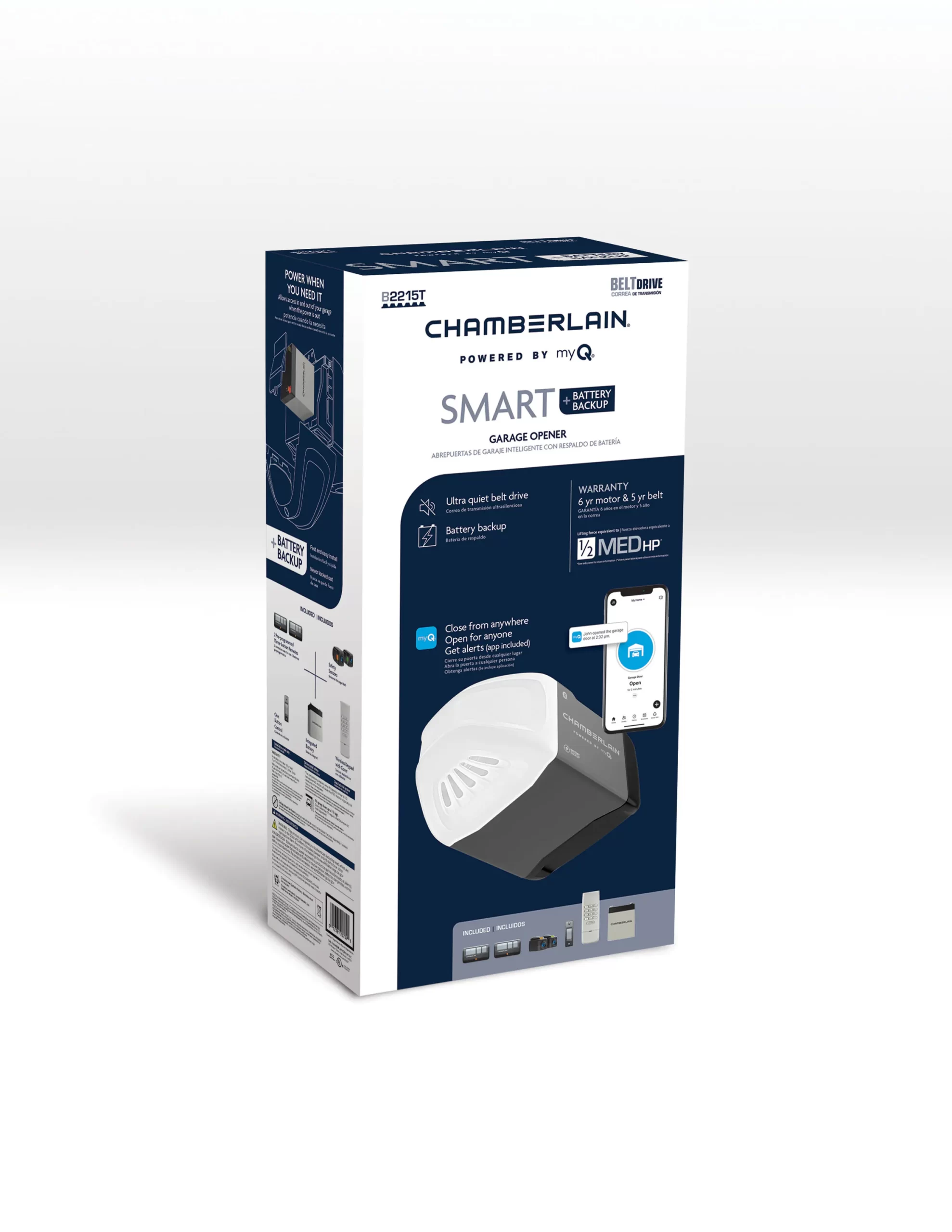 Chamberlain 1/2-HP Ultra-Quiet Smart Belt Drive Garage Door Opener Wi-fi Compatibility Battery Back-up