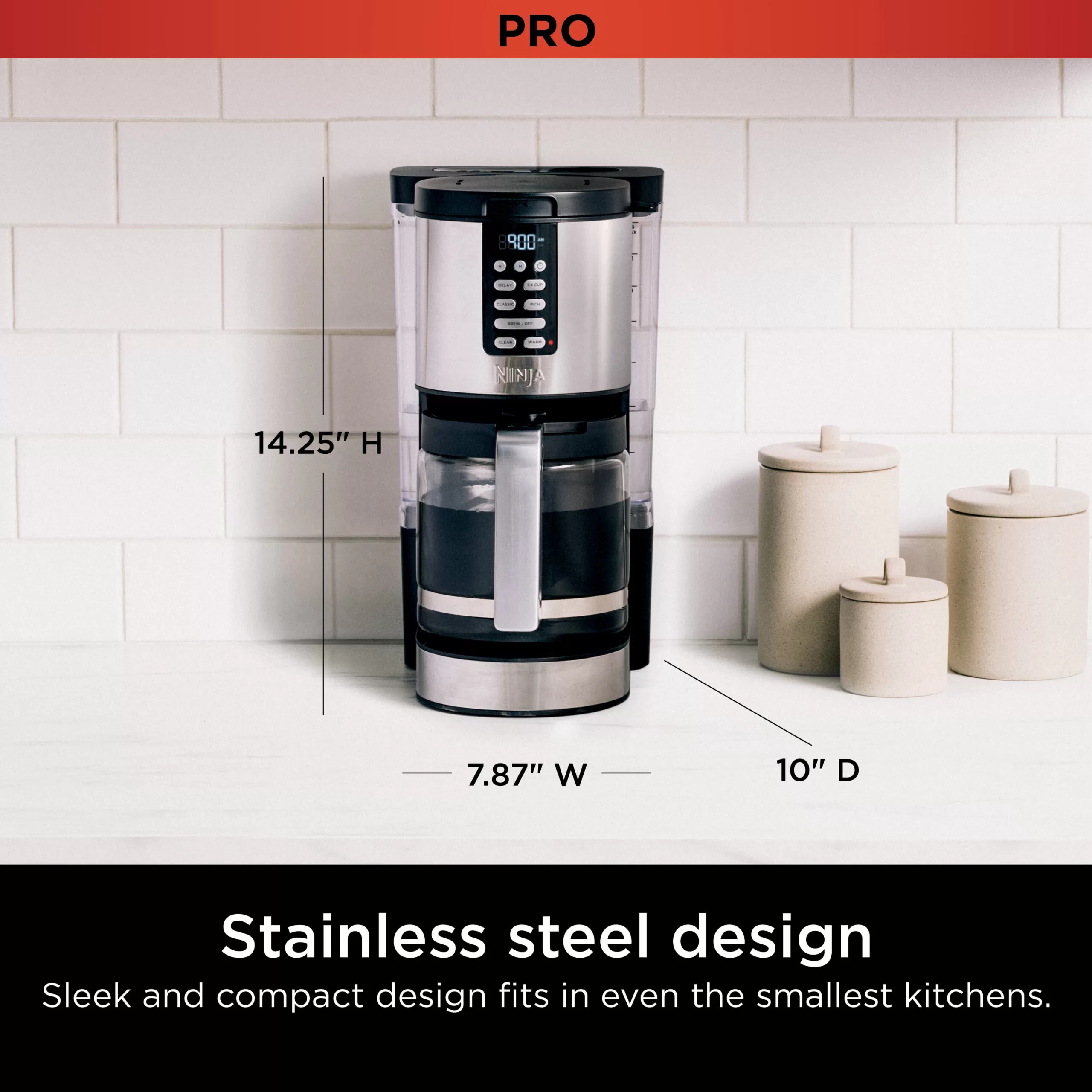 Ninja 14-Cup Black Plastic with Natural Stainless Steel Residential Drip Coffee Maker