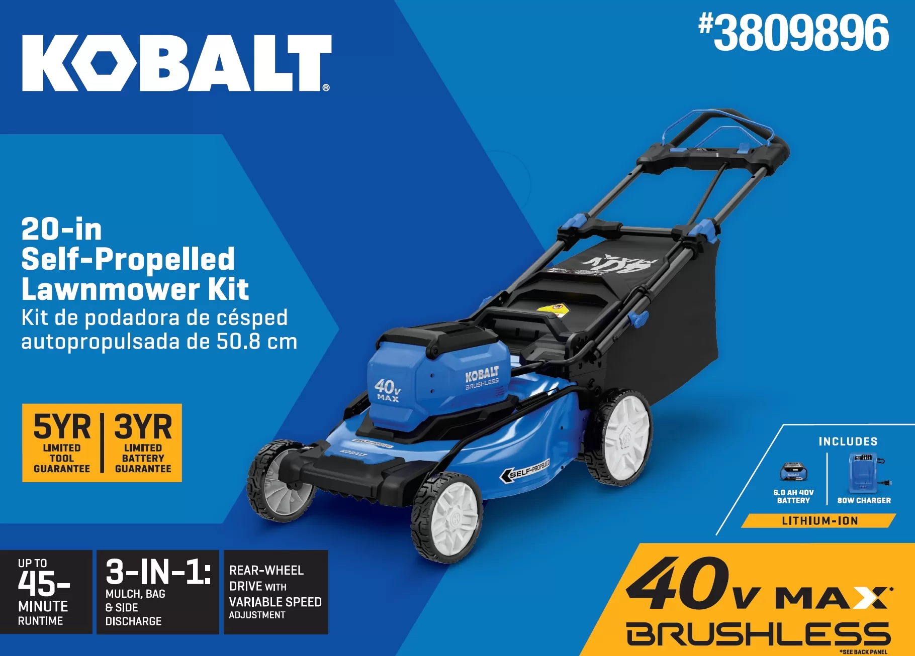 Kobalt Gen4 40-volt 20-in Cordless Self-propelled Lawn Mower 6 Ah (Battery and Charger Included)