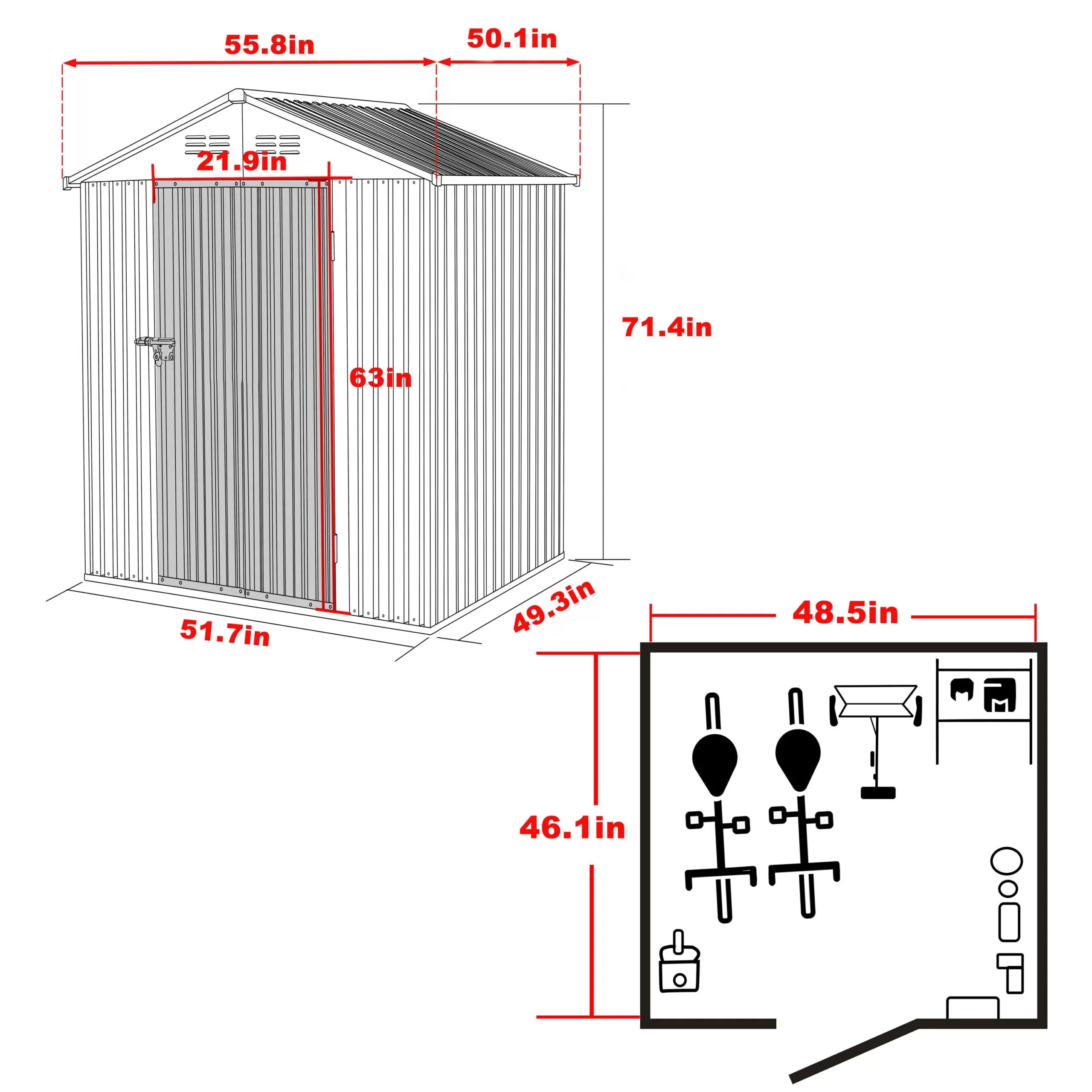 VEIKOUS 4-ft x 4-ft Galvanized Steel Storage Shed