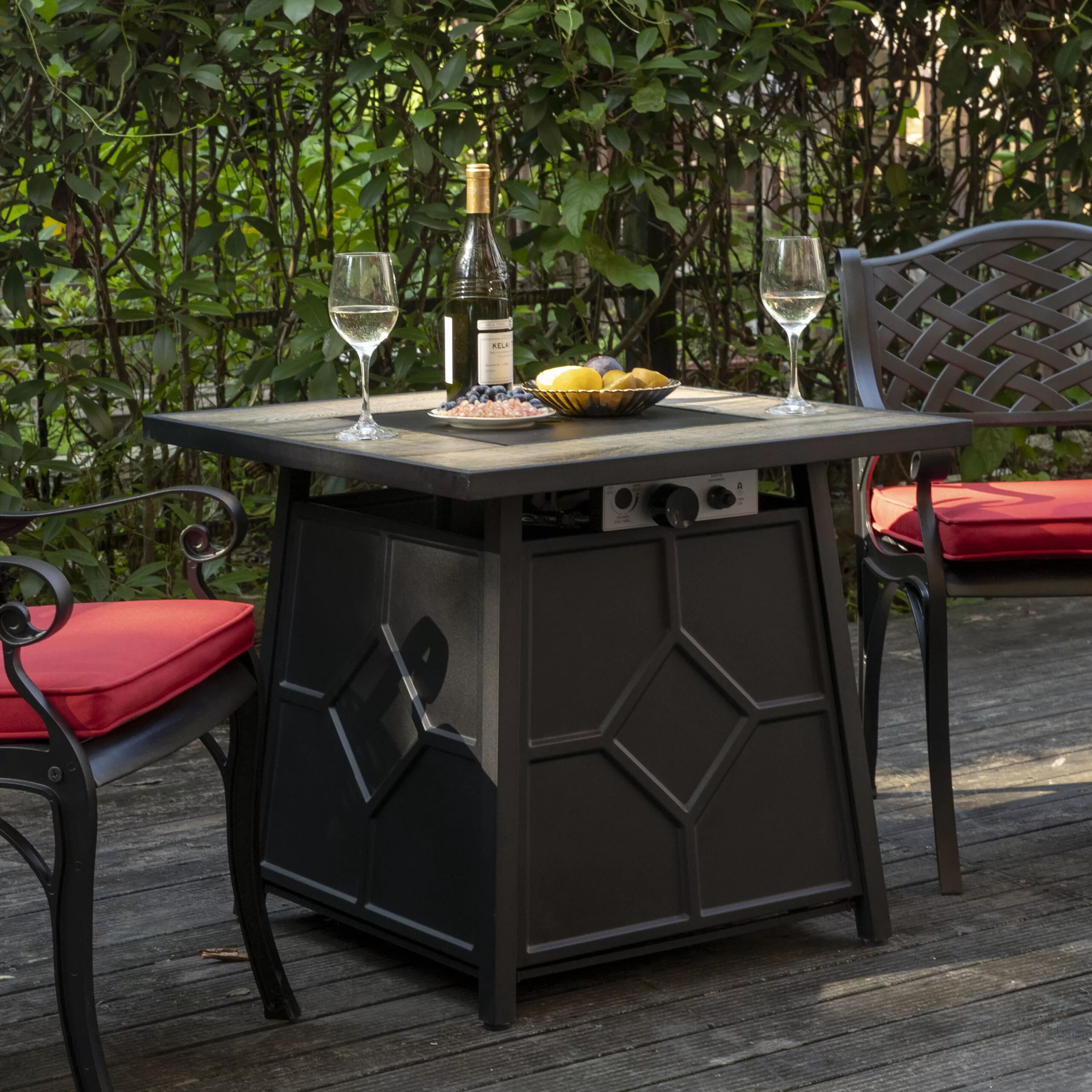 Nuu Garden 27.95-in W 40000-BTU Black Tabletop Iron Propane Gas Fire Pit Table