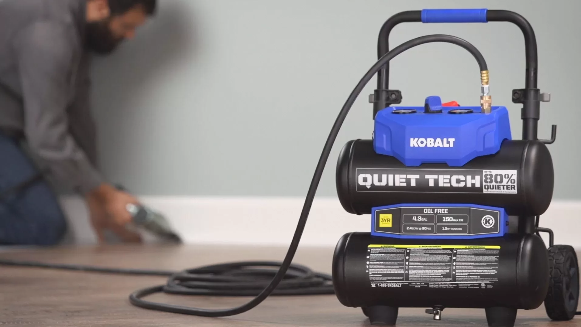 Kobalt Quiet Tech 4.3-Gallons Portable 150 PSI Twin Stack Quiet Air Compressor