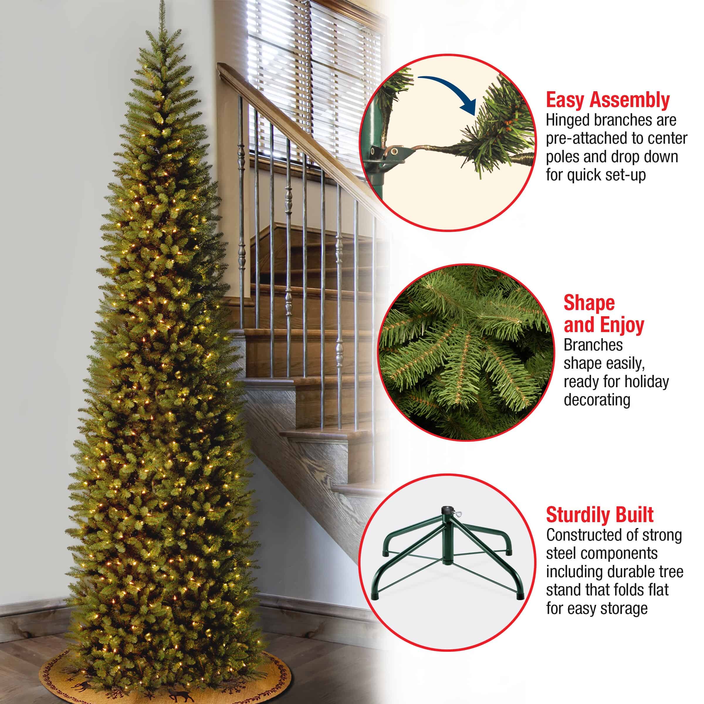 National Tree Company KW7-300-100 10 ft. Kingswood Fir Pencil Artificial Christmas Tree with Clear Lights - Image 6