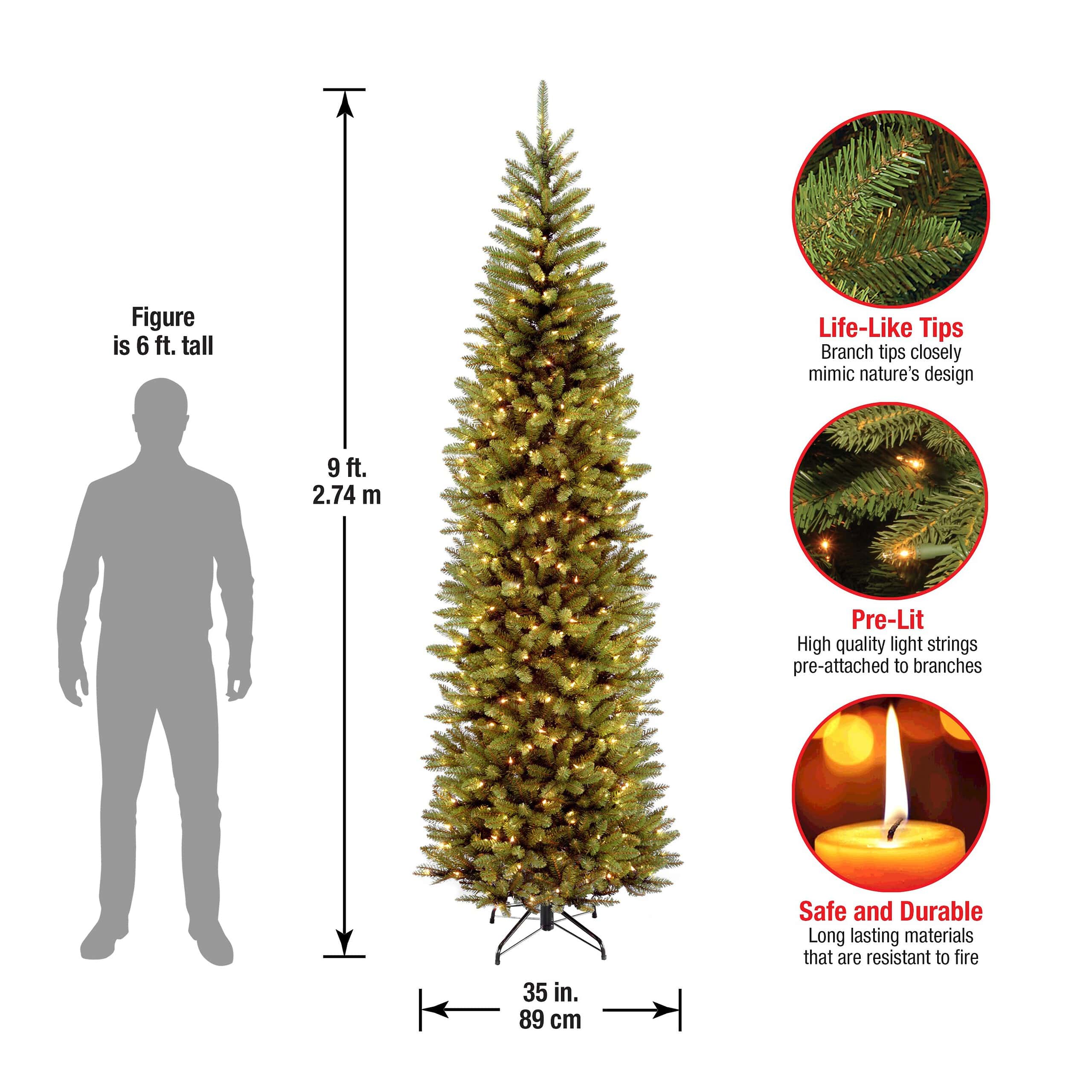 National Tree Company KW7-300-90 9 ft. Kingswood Fir Pencil Artificial Christmas Tree with Clear Lights - Image 6