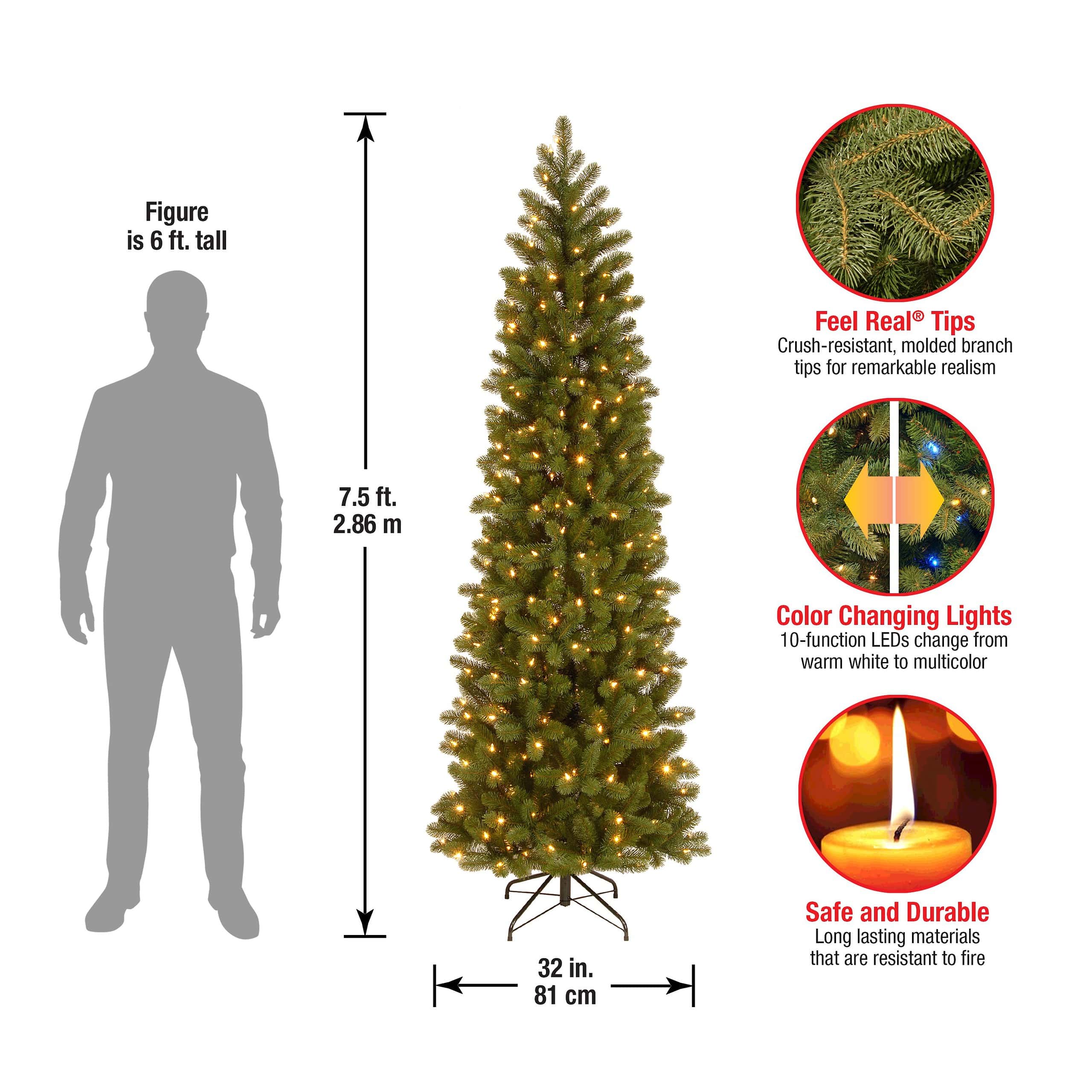 National Tree Company PEDD4-392D-75 7.5 ft. Downswept Douglas Pencil Slim Fir Artificial Christmas Tree with Dual Color LED Lights - Image 8