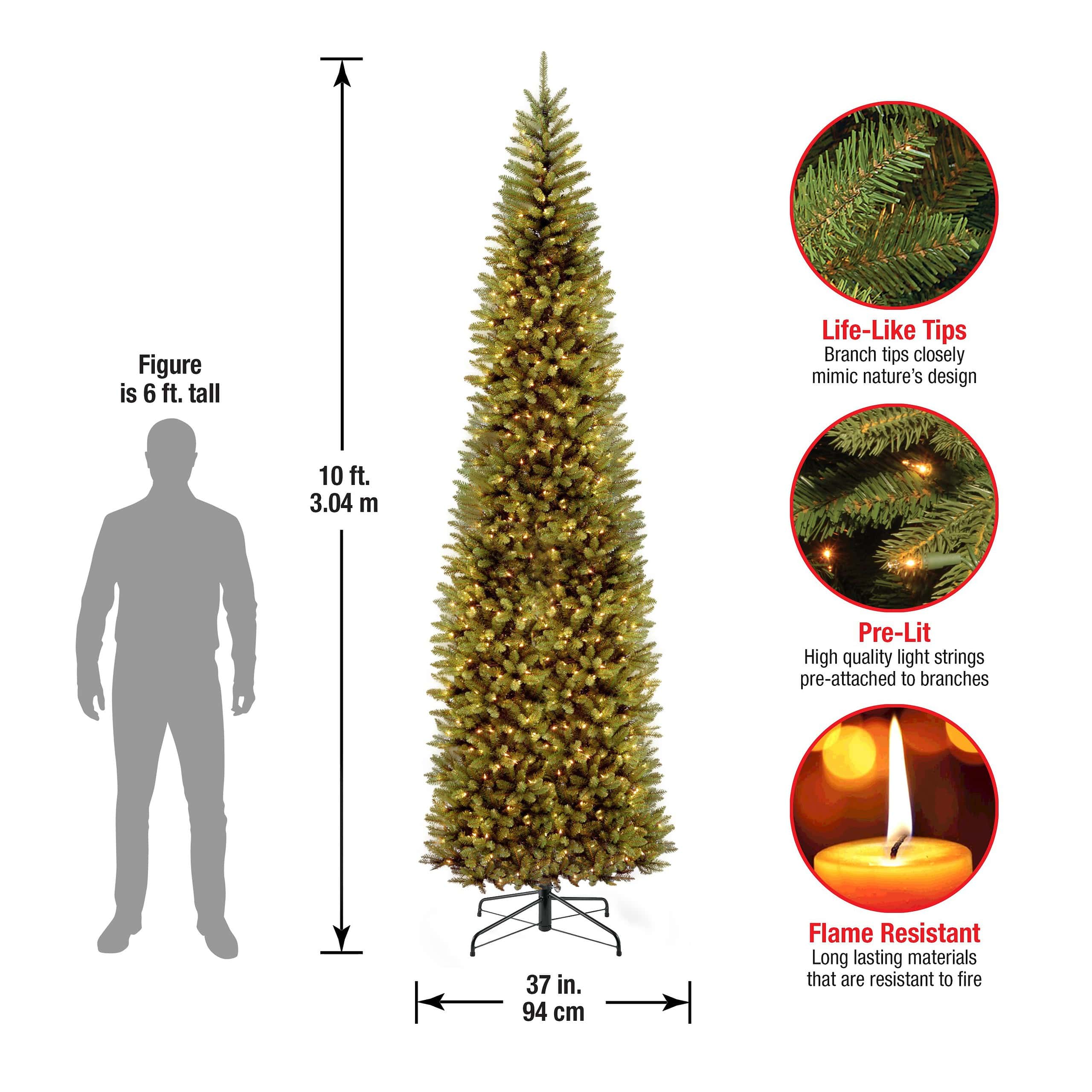 National Tree Company KW7-300-100 10 ft. Kingswood Fir Pencil Artificial Christmas Tree with Clear Lights - Image 5