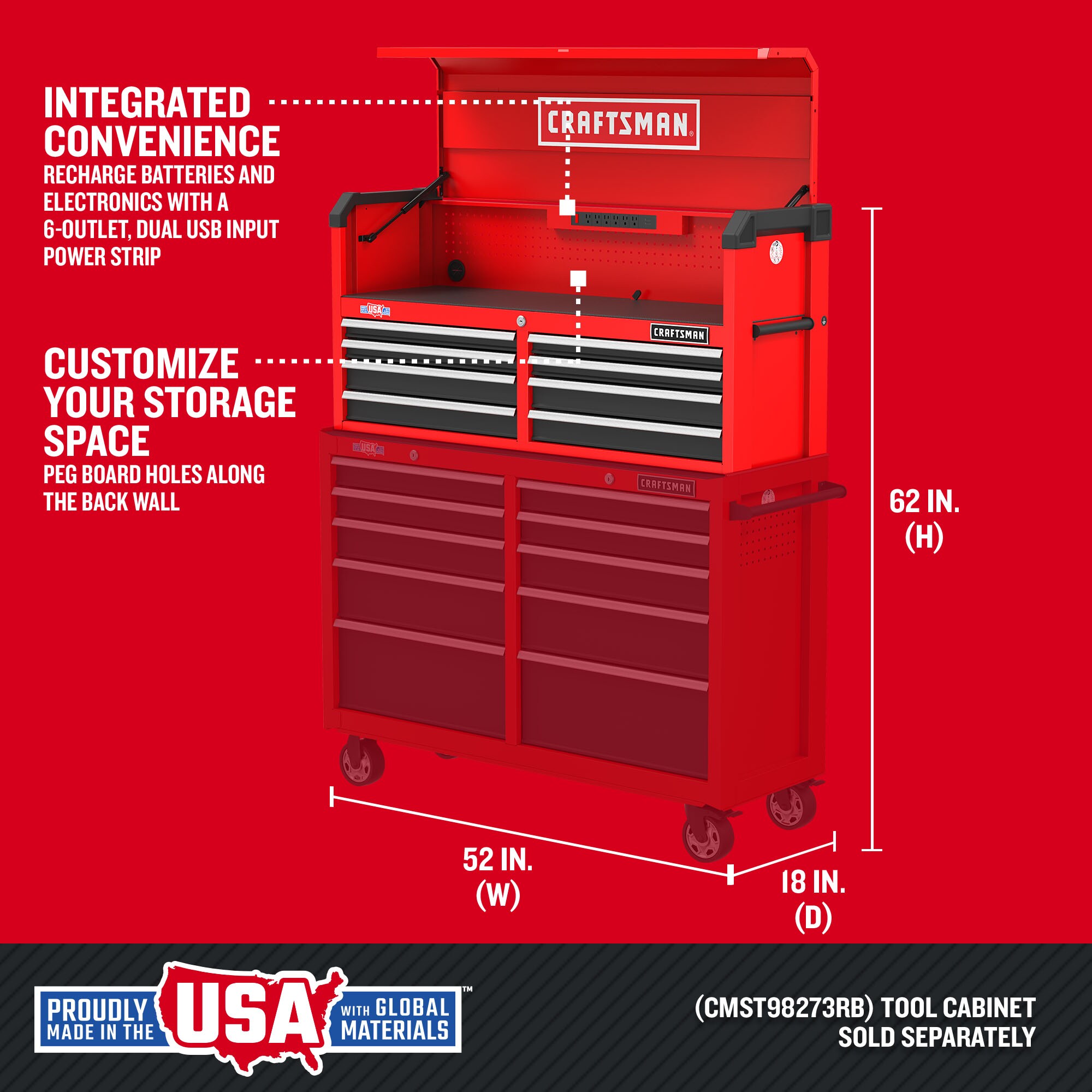 CRAFTSMAN 2000 Series 41-in W x 24.7-in H 6-Drawer Steel Tool Chest (Red) - Image 16
