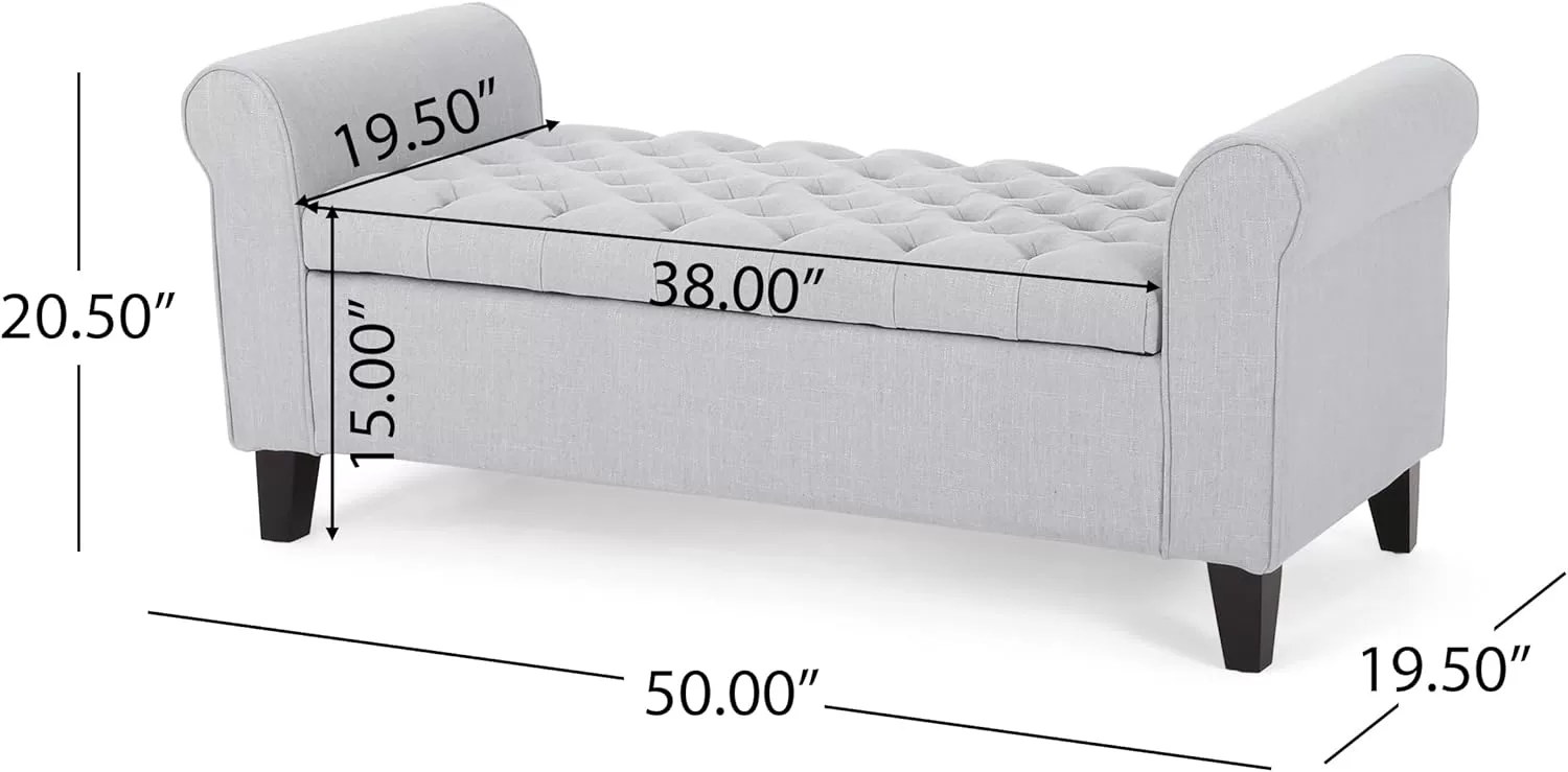 Christopher Knight Home Keiko Fabric Armed Storage Bench, Light Grey