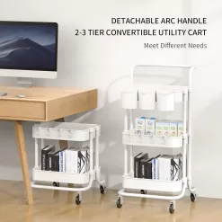 ALVOROG 3-Tier Rolling Utility Cart Storage Shelves Multifunction Storage Trolley Service Cart (White)