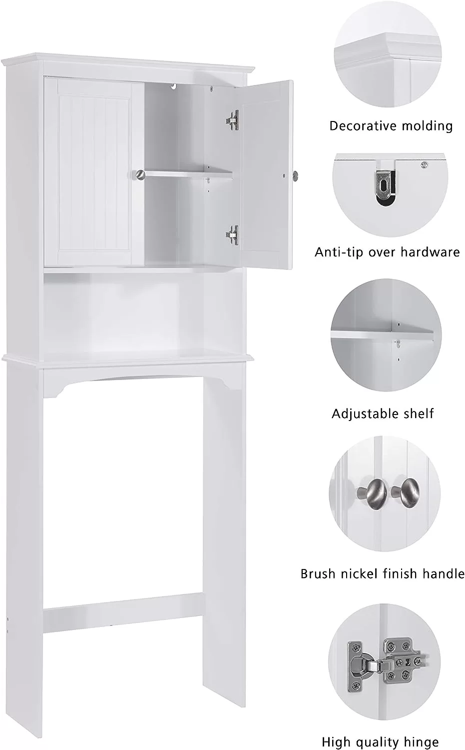 Spirich Over The Toilet Storage Cabinet, Bathroom Shelf Over Toilet, Bathroom Storage Cabinet Organizer, White