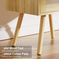 SUPERJARE Nightstands Set of 2, Night Stands with Charging Station & PE Rattan Decor Drawer - Natural