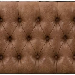 HomePop Faux Leather Button Tufted Decorative Bench with Metal Base, Brown