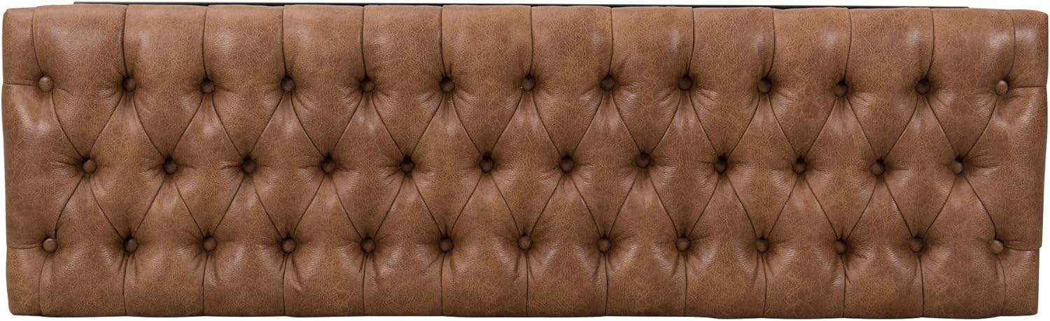 HomePop Faux Leather Button Tufted Decorative Bench with Metal Base, Brown
