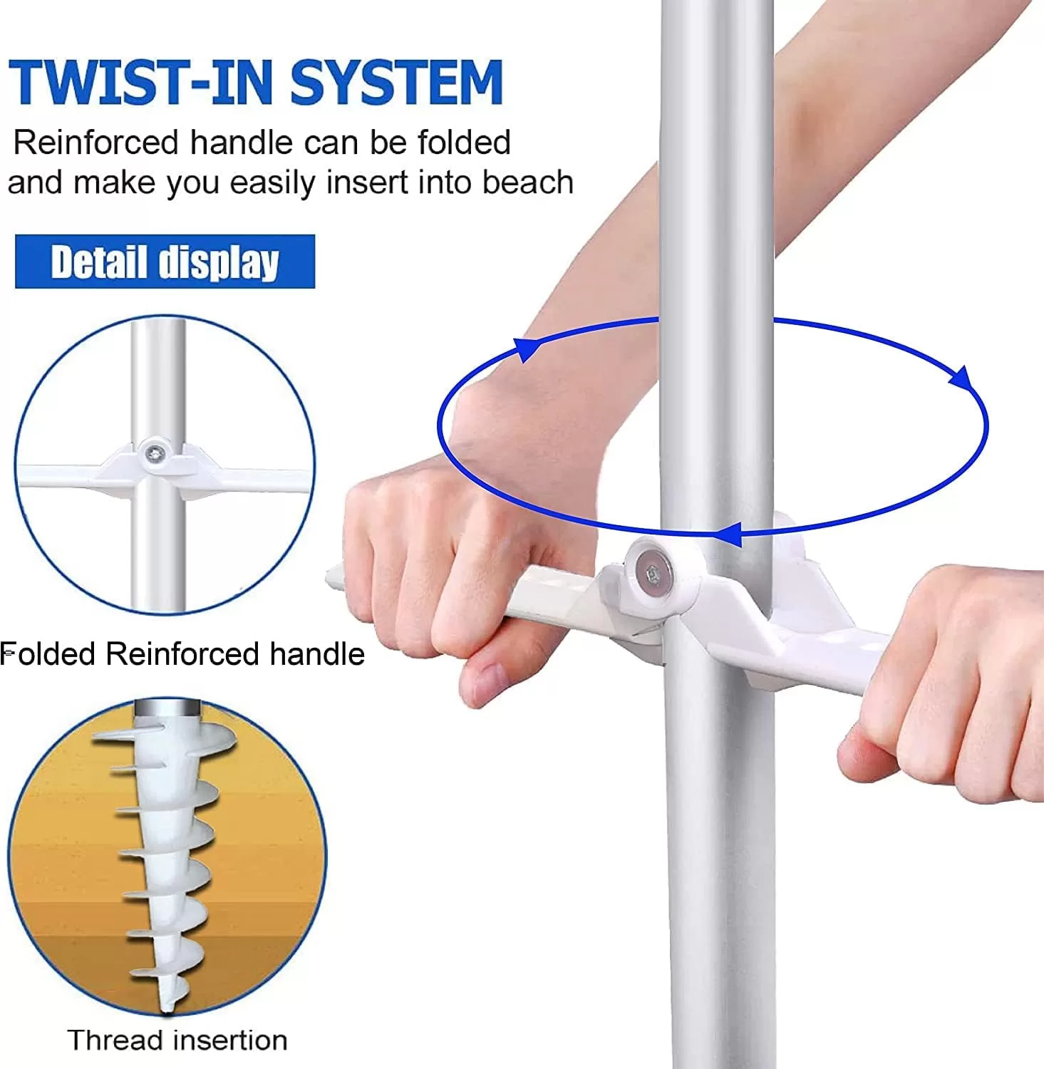 AMMSUN 6.5ft twice folded Portable beach umbrella with sand anchor windproof