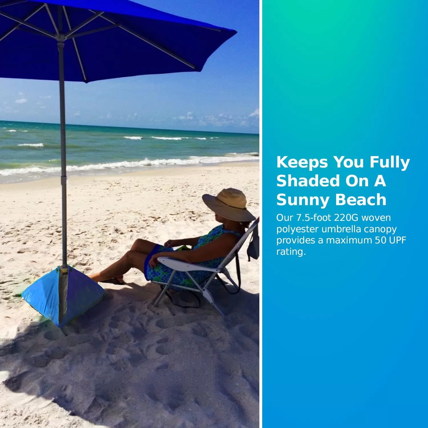 BEACHBUB All-In-One Beach Umbrella System. Includes 7.5 foot (50+ UPF) Umbrella, Oversize Bag, Base & Accessory Kit