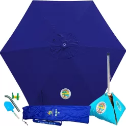 BEACHBUB All-In-One Beach Umbrella System. Includes 7.5 foot (50+ UPF) Umbrella, Oversize Bag, Base & Accessory Kit