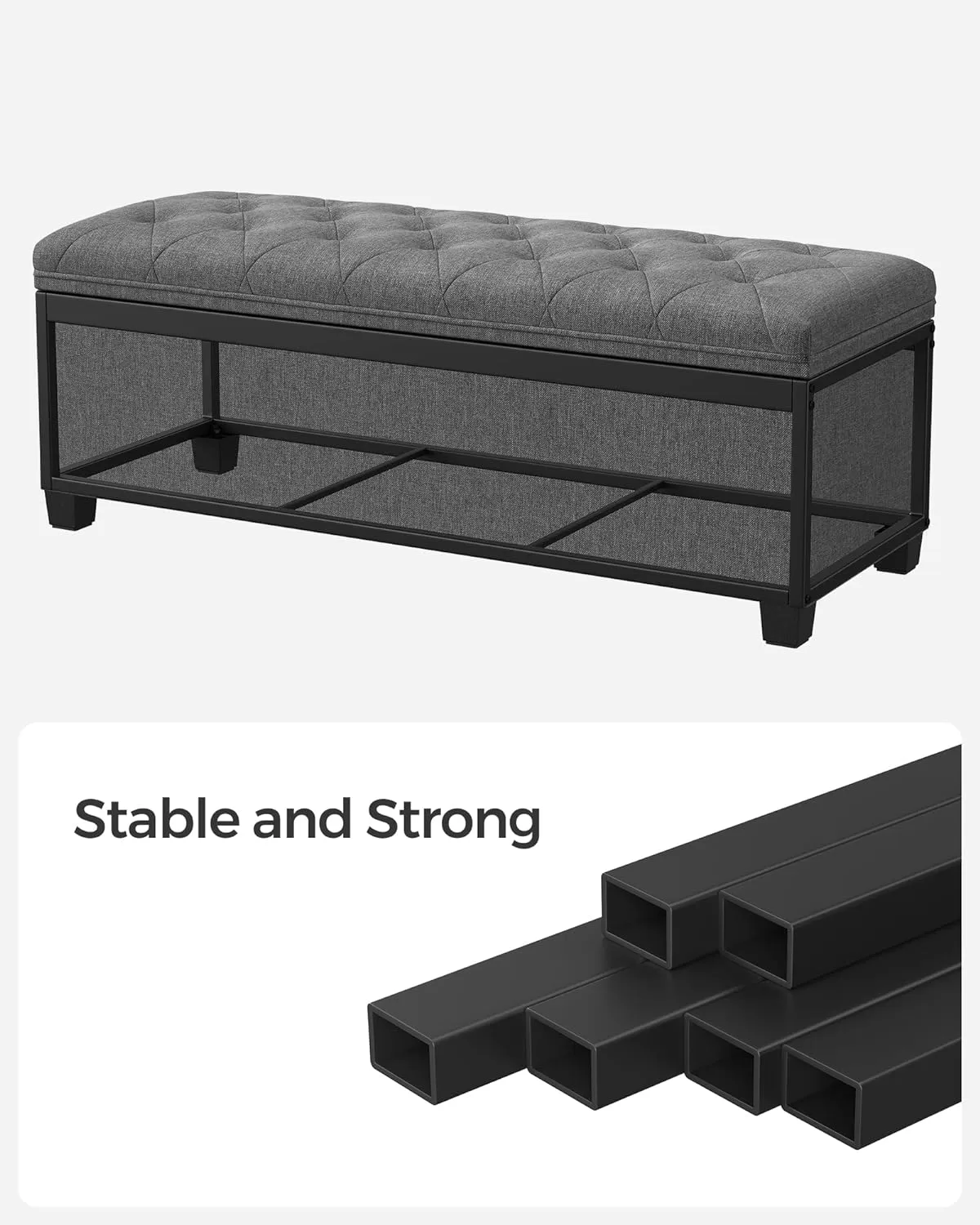 SONGMICS Storage Ottoman Bench, Bench with Storage, for Entryway, Bedroom, Living Room, Dark Gray ULSF088G01