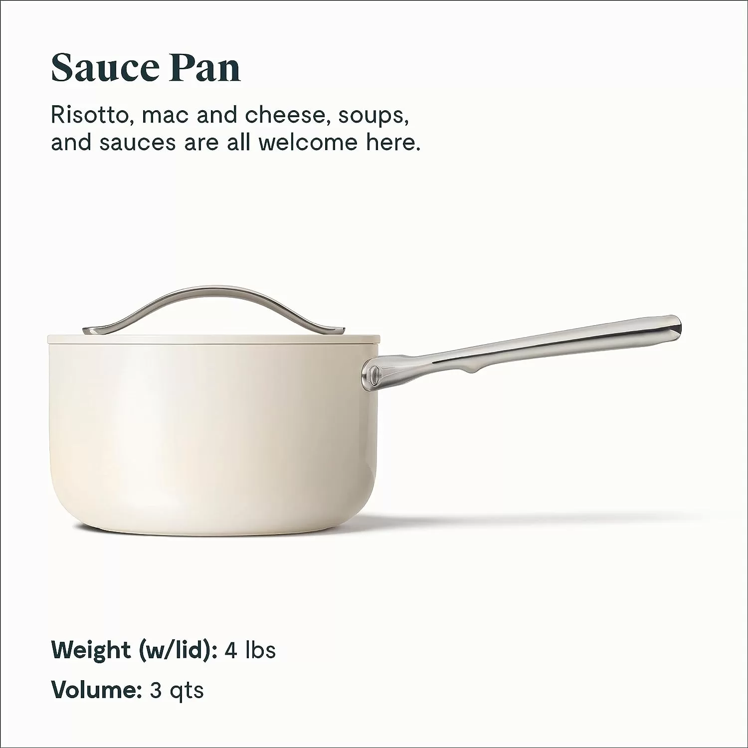 Caraway Nonstick Ceramic Sauce Pan with Lid (3 qt) - Non Toxic, PTFE & PFOA Free - Cream