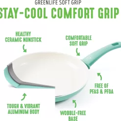 GreenLife Soft Grip Healthy Ceramic Nonstick, 1QT and 2QT Saucepan Pot Set with Lids, PFAS-Free, Dishwasher Safe, Turquoise