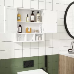 ChooChoo Bathroom Cabinet Wall Mounted 2-Door with 3 Open Shelves, Wooden Medicine Cabinets, White