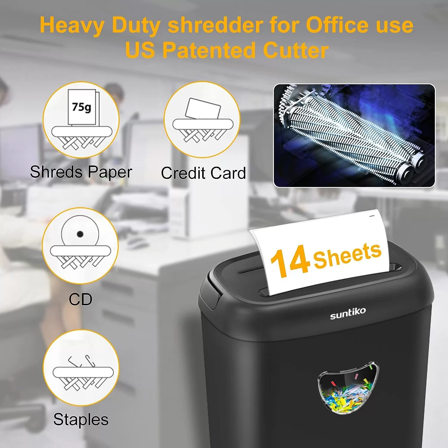 Paper Shredder, 14-Sheet Cross Cut with 6.6-Gallon Basket, P-4 Security Level