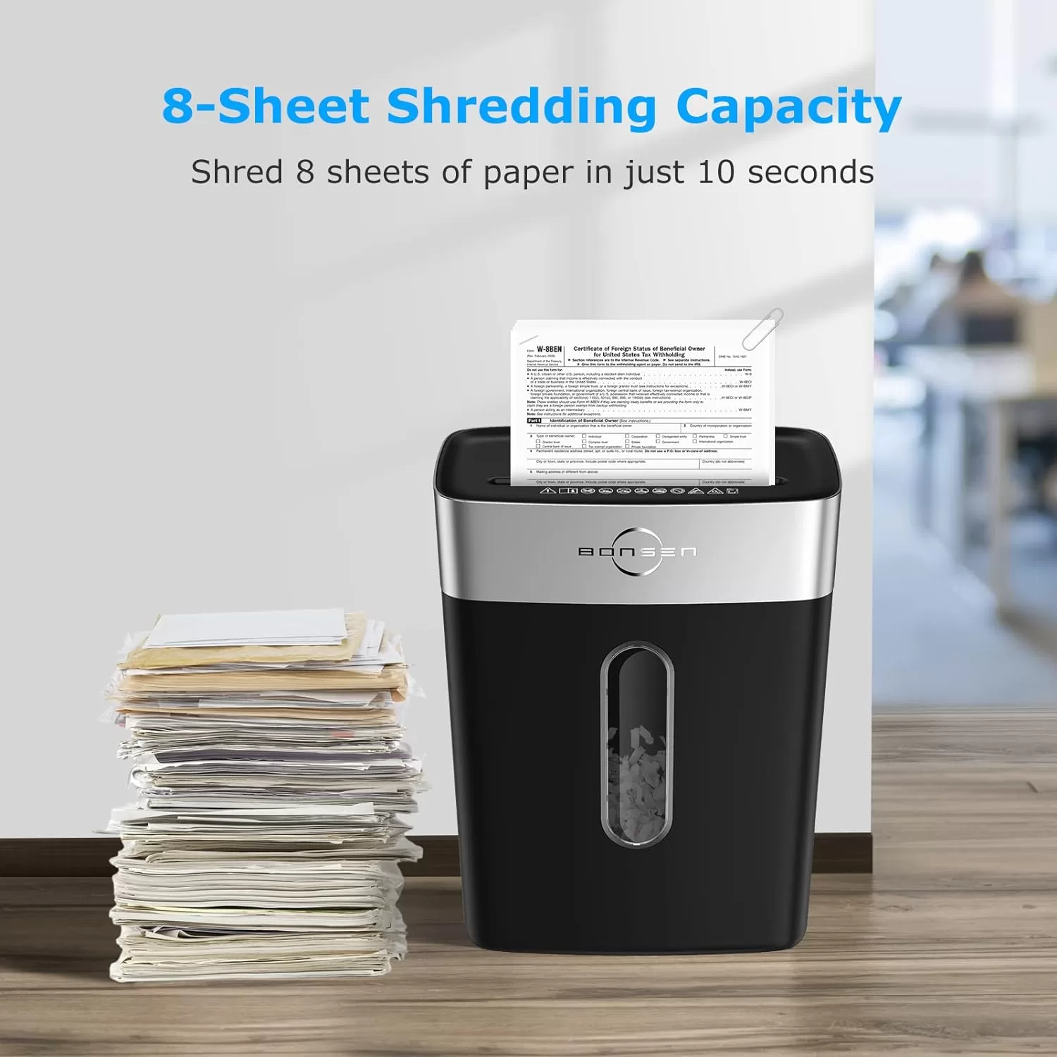 BONSEN Shredder for Home Office, 8-Sheet Crosscut Credit Card Shredder (S3101)