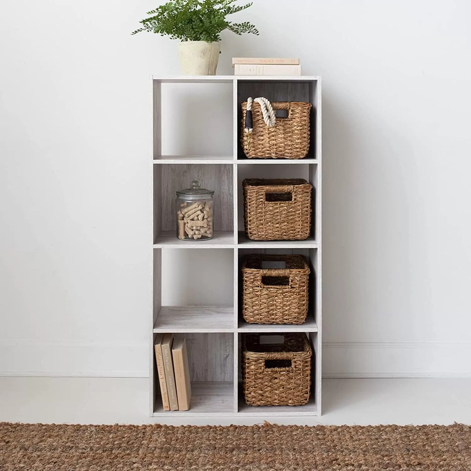 Signature Design by Ashley Paxberry Coastal 8 Cube Storage Organizer or Bookcase, Whitewash