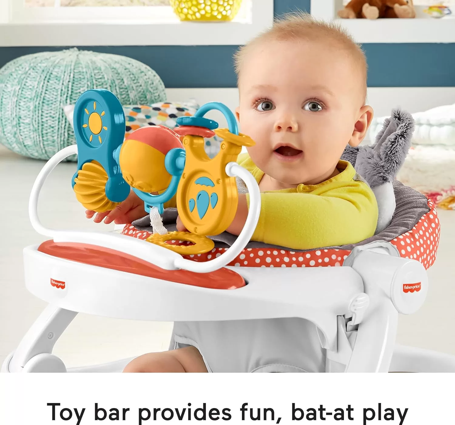 Fisher-Price Baby Portable Baby Chair Premium Sit-Me-Up Floor Seat with Snack Tray and Toy Bar,Plush Seat Pad, Peek-a-Boo Fox
