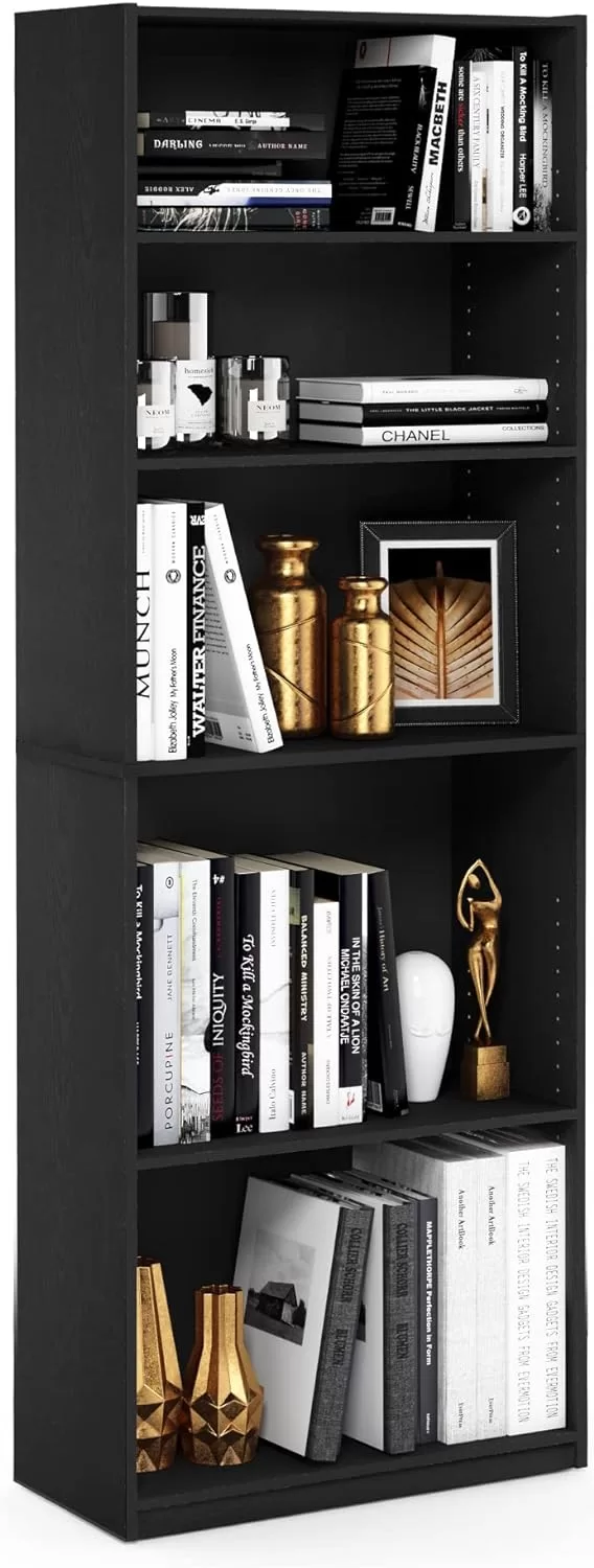 FURINNO JAYA Simply Home 5-Shelf Bookcase, 5-Tier, Black