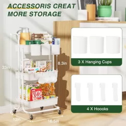 Versatile 3-Tier Rolling Utility Cart for Organized Storage