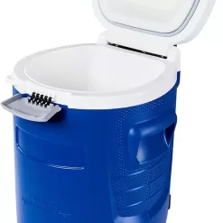 Igloo 5 Gallon Wheeled Portable Sports Cooler Water Beverage Dispenser with Flat Seat Lid, Blue