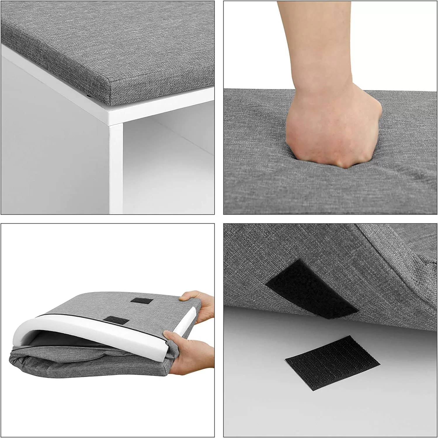 VASAGLE Shoe Bench, Shoe Storage Organizer with 6 Compartments and 3 Adjustable Shelves, White and Gray ULHS23WT