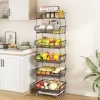 Wisdom Star 6 Tier Fruit Vegetable Basket, Wire Storage Basket Organizer Utility Cart with Wheels, Black