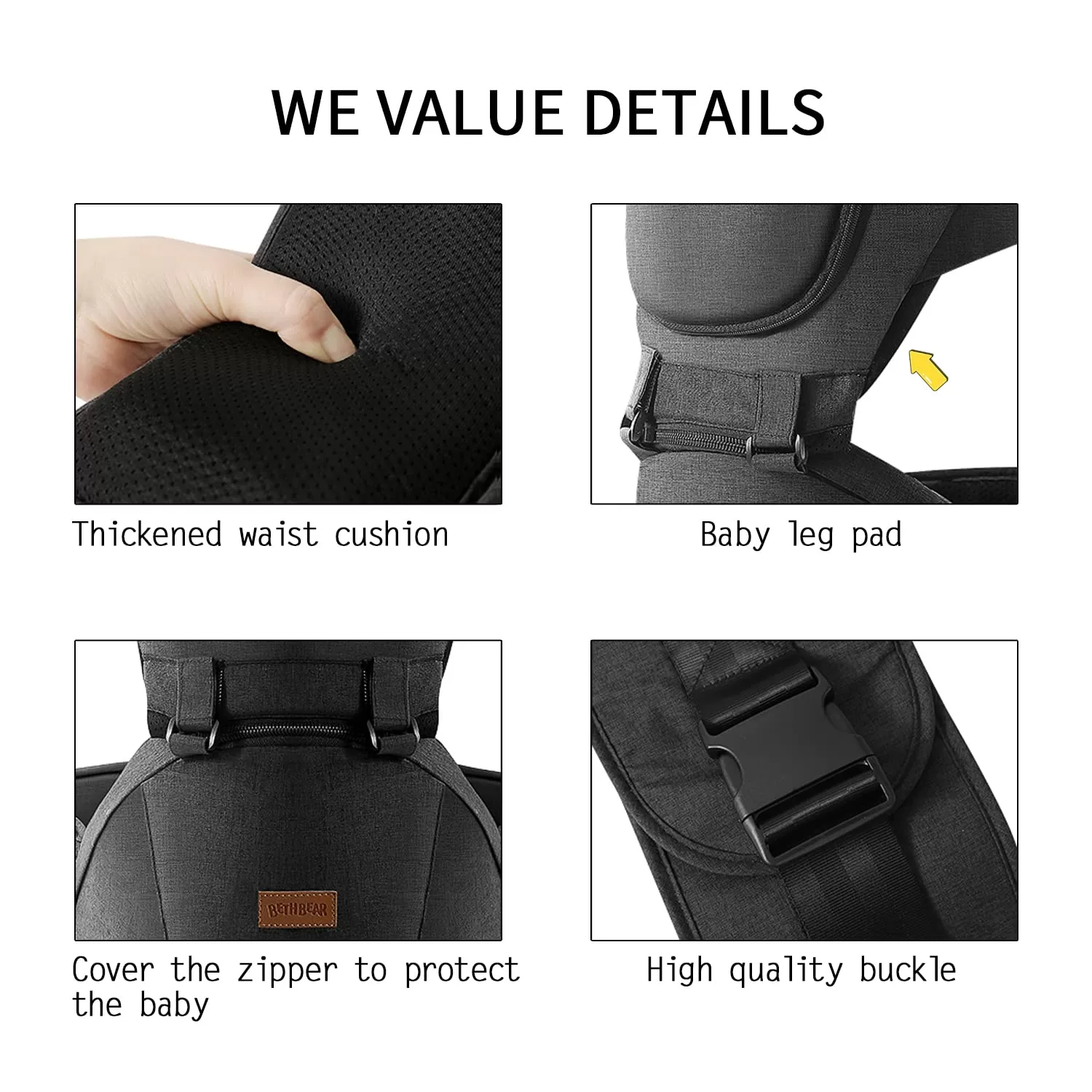 Baby Carrier with Hip Seat, Baby Carrier Newborn to Toddler (Black)