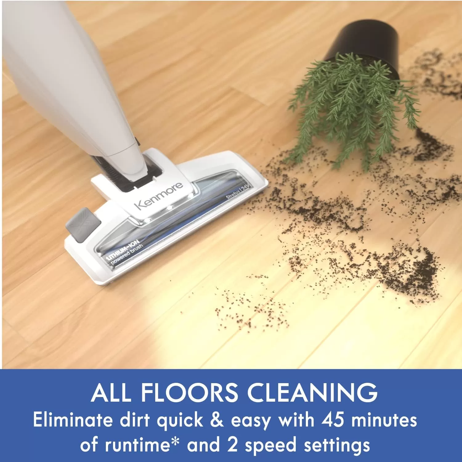 Kenmore DS1030 Cordless Stick Vacuum Lightweight Cleaner 2-Speed Power Suction LED Headlight 2-in-1 Handheld, White