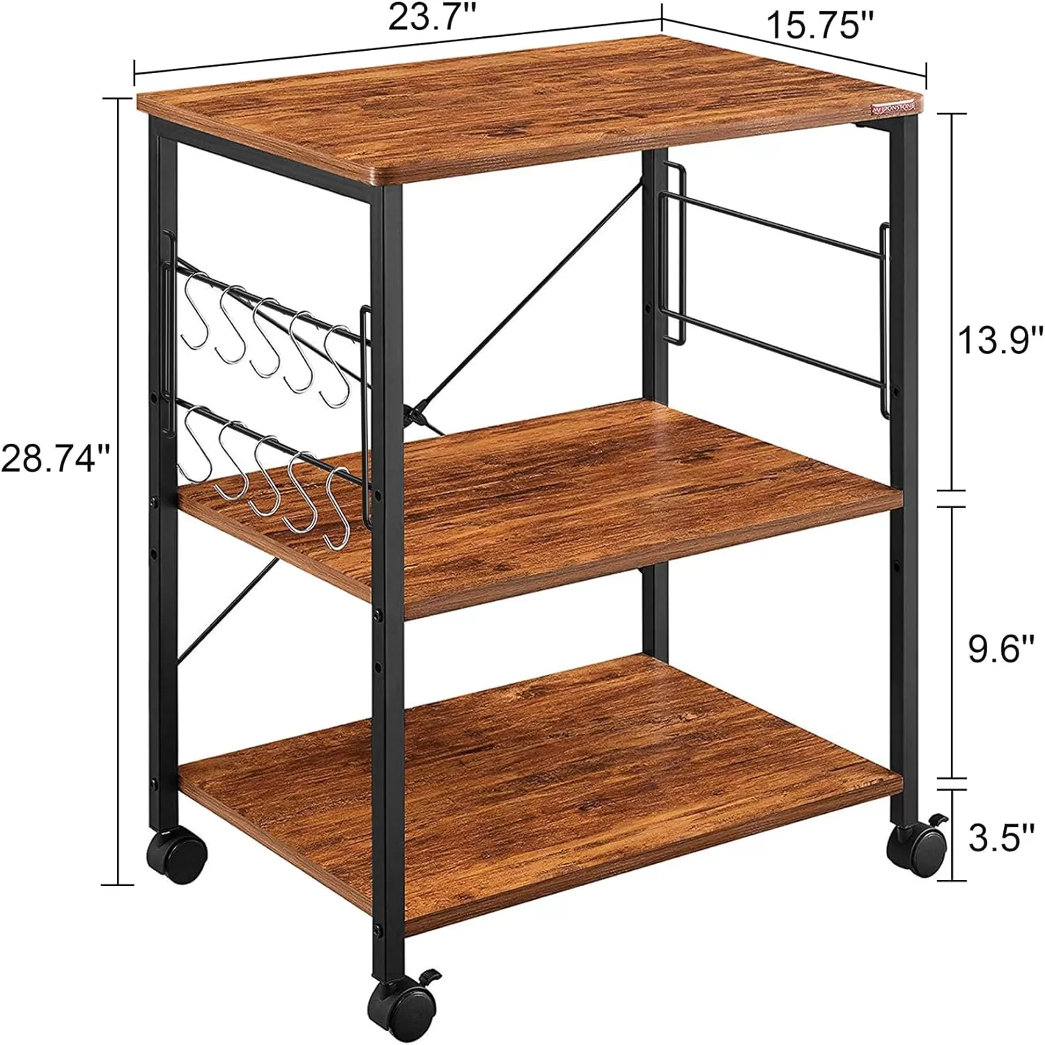 Mr Ironstone Kitchen Stand Microwave Cart 23.7'' for Small Space, Coffee Bar Table 3-Tier Rolling Utility Microwave Oven Rack on Wheels, Vintage