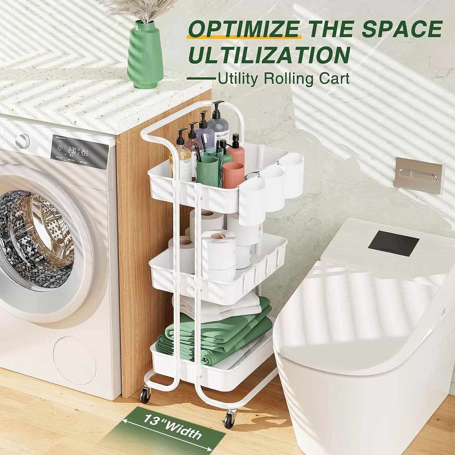 Versatile 3-Tier Rolling Utility Cart for Organized Storage
