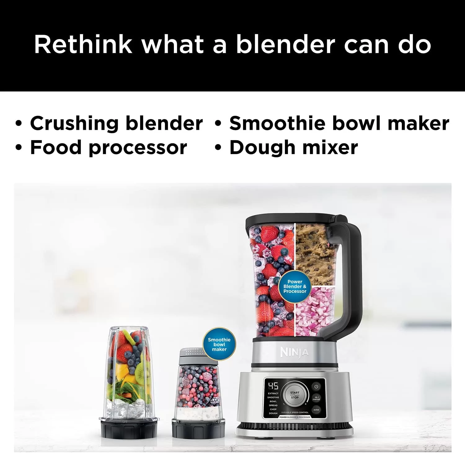 Ninja SS351 Foodi Power Blender & Processor System 1400 WP Smoothie Bowl Maker & Nutrient Extractor, Silver