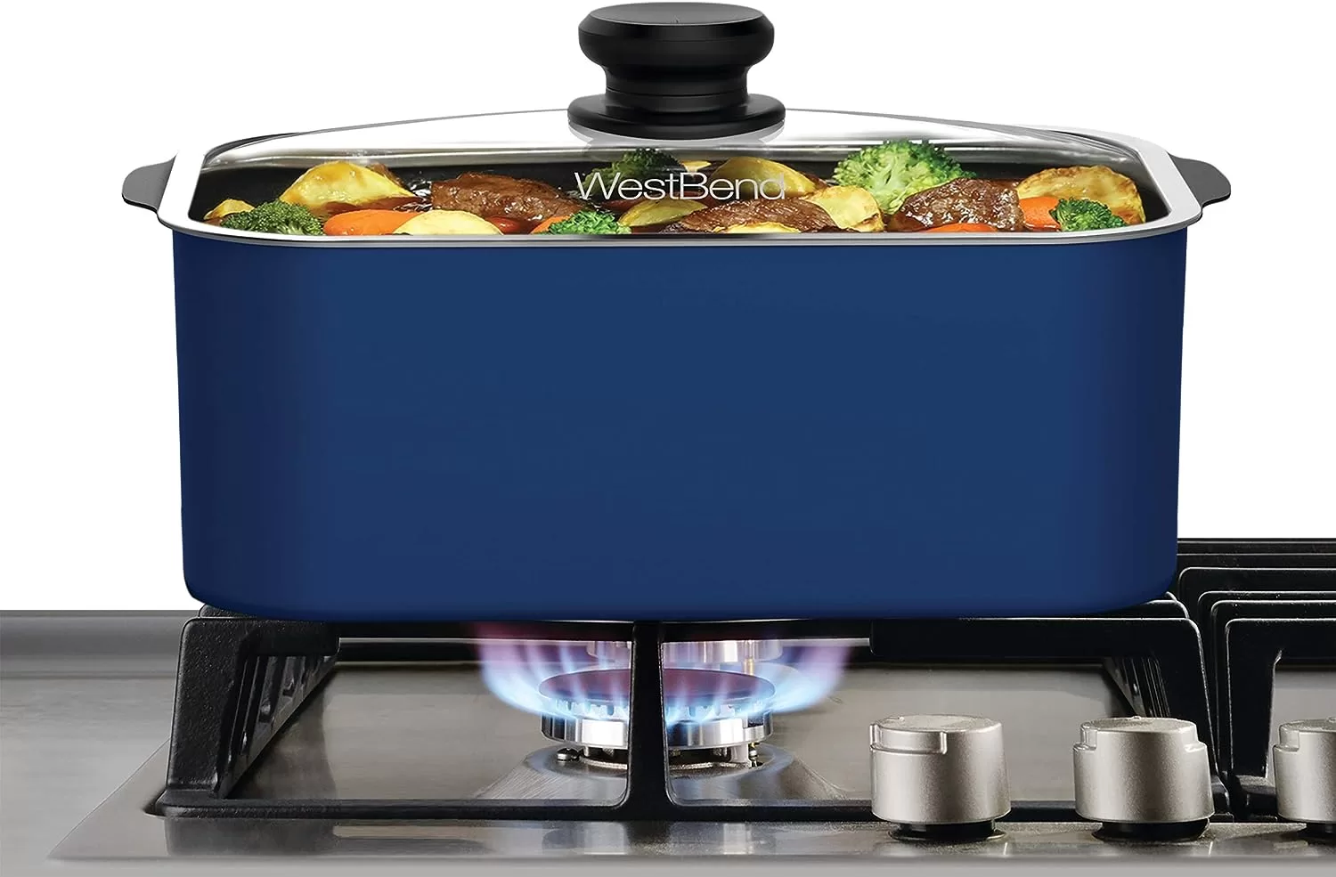 West Bend 87905B Slow Cooker Large Capacity Non-stick, 5-Quart, Blue
