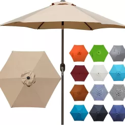 Blissun 7.5 ft Patio Umbrella, Yard Umbrella Push Button Tilt Crank (Tan)