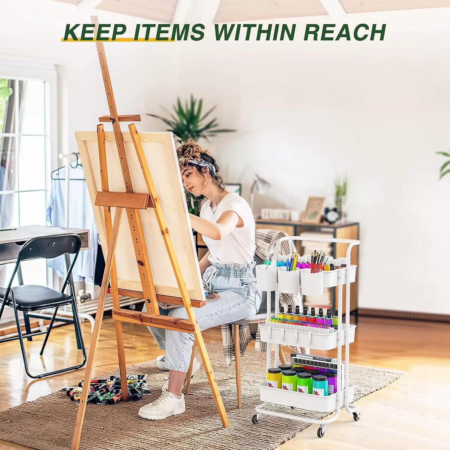 Versatile 3-Tier Rolling Utility Cart for Organized Storage