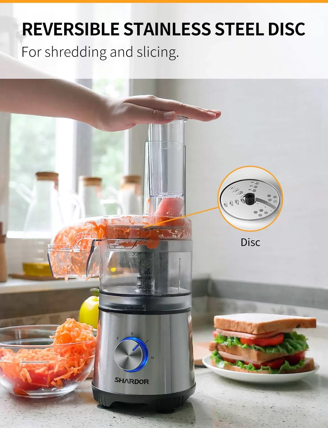 SHARDOR 3.5-Cup Food Processor Vegetable Chopper, 350 Watts with 2 Speeds Plus Pulse, Silver