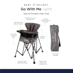 Baby Delight Go with Me Uplift Deluxe Portable High Chair | Indoor and Outdoor | Teal and Grey