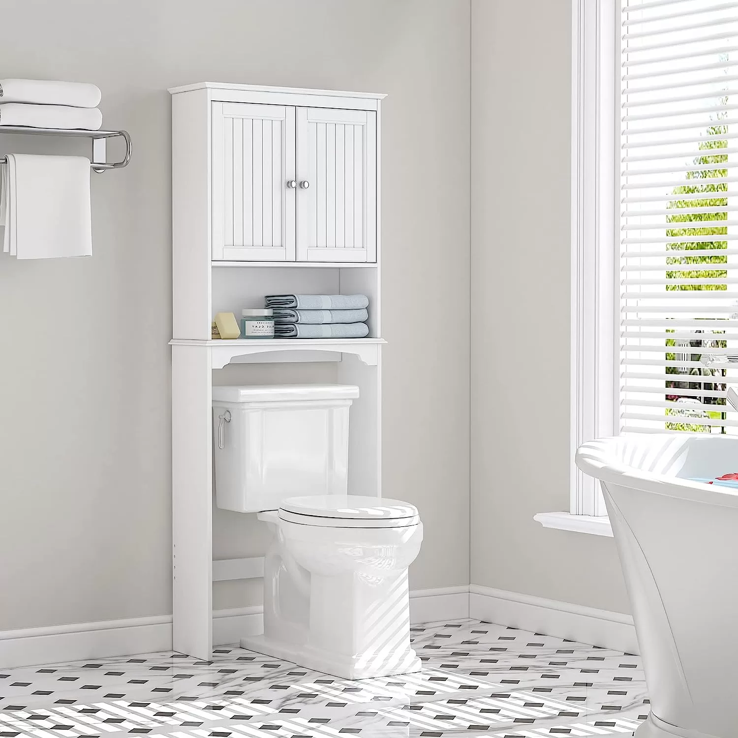 Spirich Over The Toilet Storage Cabinet, Bathroom Shelf Over Toilet, Bathroom Storage Cabinet Organizer, White