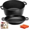 Overmont 2 in 1 Pre Seasoned Dutch Oven with Skillet Lid for Induction, Electric, Grill, Stovetop, BBQ, Camping (5 Quart)