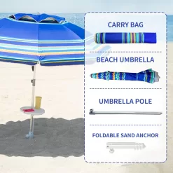 AMMSUN 7ft Heavy Duty High Wind Beach Umbrella Parasols with sand anchor & Tilt Sun Shelter