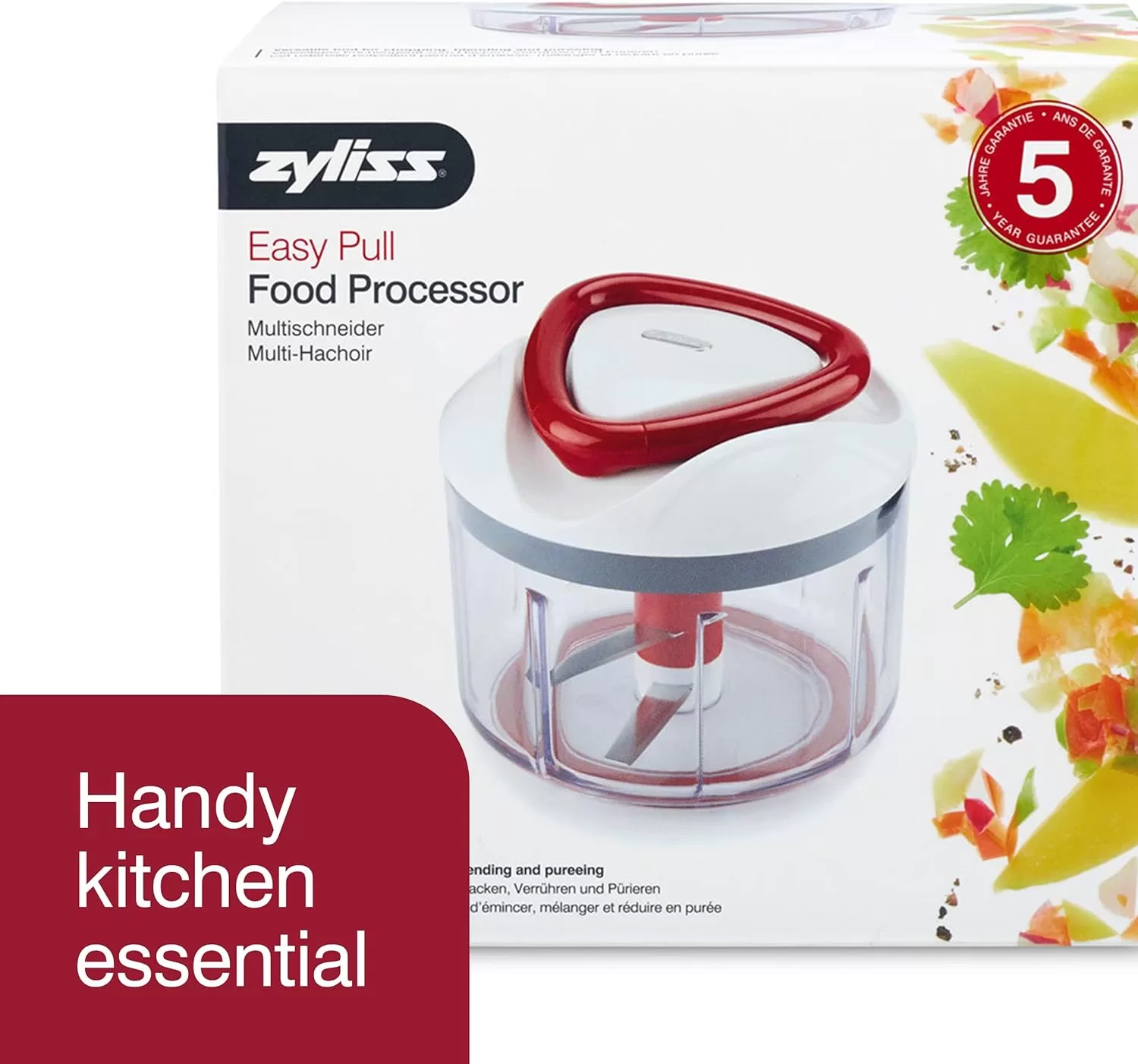 ZYLISS Easy Pull Food Chopper and Manual Food Processor - Vegetable Slicer and Dicer - Hand Held